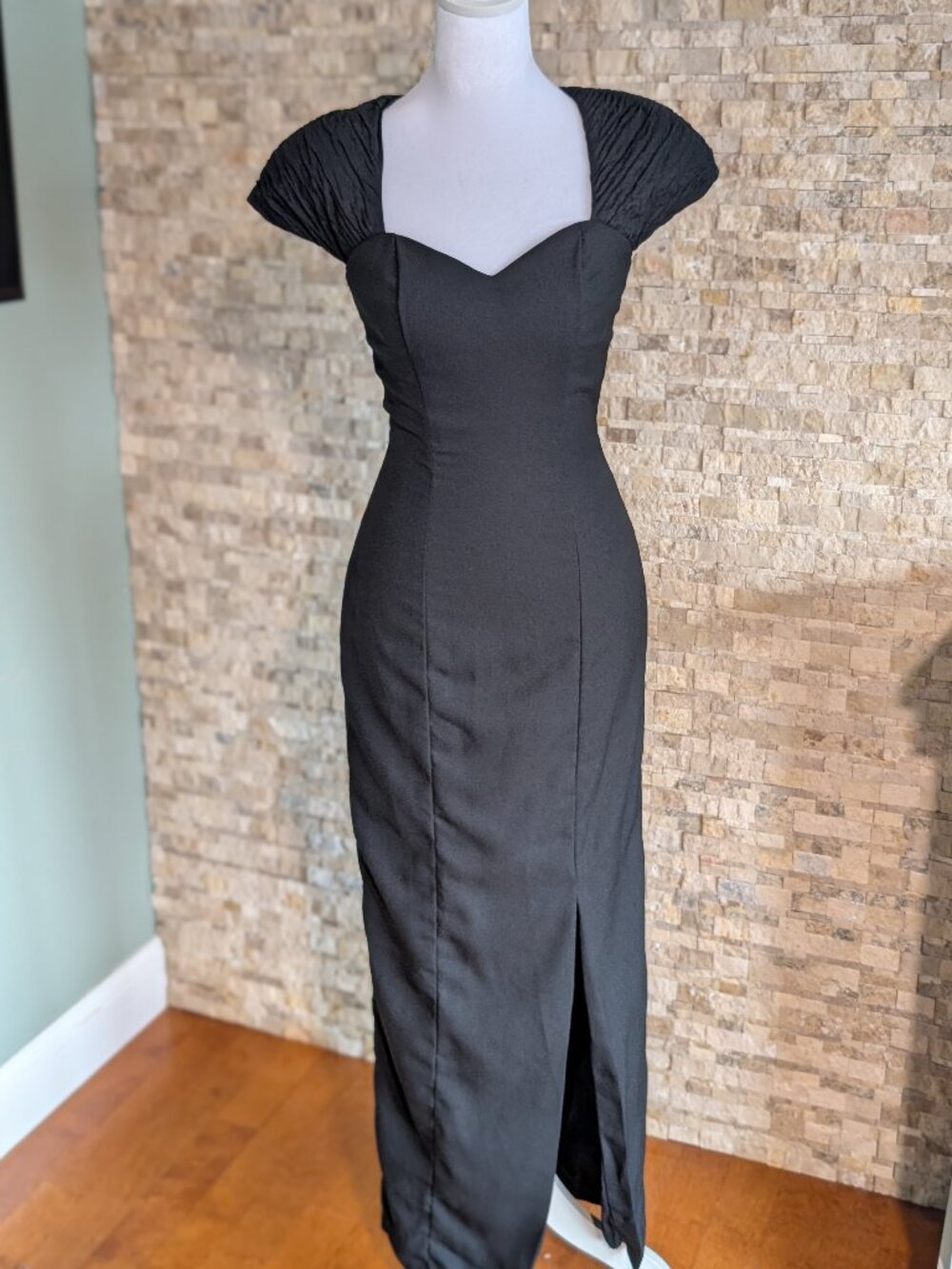 Vintage 80s Alfred Angelo Sweetheart Maxi Dress Deadstock NWT ILGWU Union Black